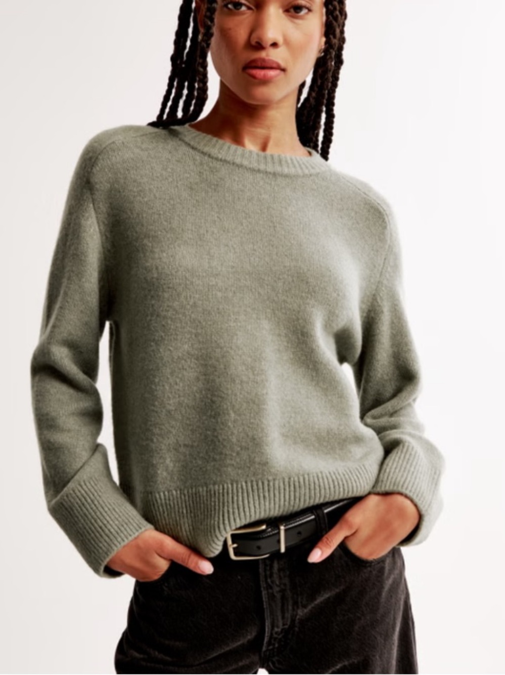 Abercrombie Madeline Crew Sweater in Sage Green